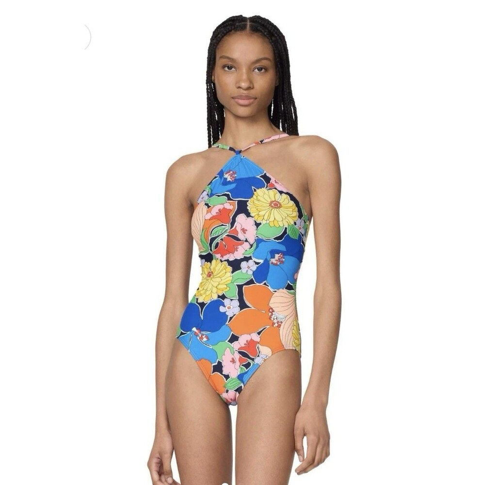 New Kate Spade New York High Neck One Piece Swimsuit Costal Garden Size Medium